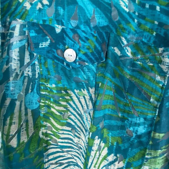 Ruby Rd Blouse Size 18W Button Up Floral Shirt Roll Tab Sleeve Shacket Blue - Picture 9 of 14